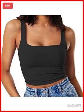 Sleeveless Strappy Tank Square Neck Double Layer Workout Crop Top